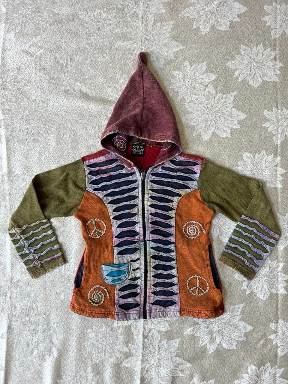 Shop Therapy Patchwork Embroidered Multicolored Festival Hoodie Jacket Kids M/L